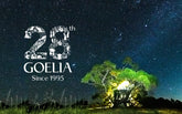 tree house under starry night in Australia with GOELIA 28th brand anniversary logo